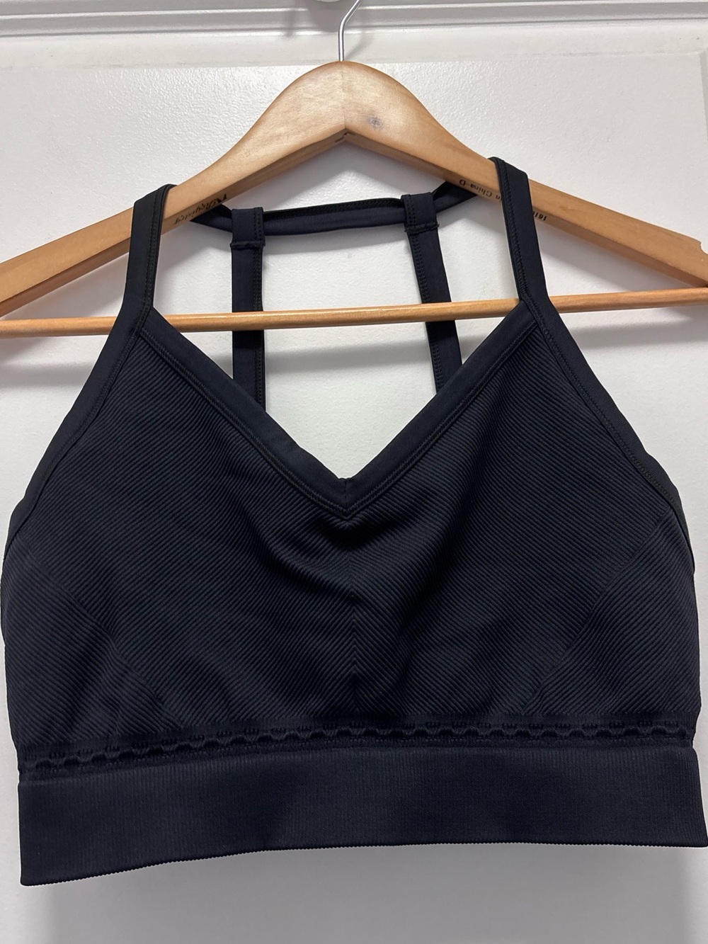 Gymshark Black Ribbed V‑Neck Sports Bralette with Strappy Back